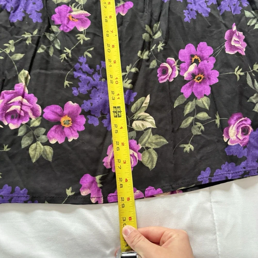 Vintage 90s Skirt Womens XL Black Floral Feminine Dainty Fairy Cottagecore Fairy